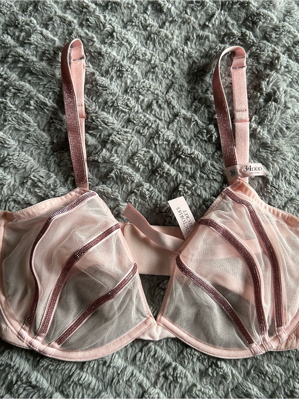 NWT Victoria's Secret Shine Strap Mesh Unlined Bra 34DDD